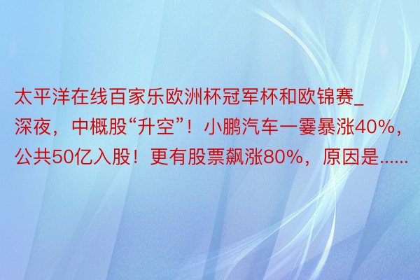 太平洋在线百家乐欧洲杯冠军杯和欧锦赛_深夜，中概股“升空”！小鹏汽车一霎暴涨40%，公共50亿入股！更有股票飙涨80%，原因是......